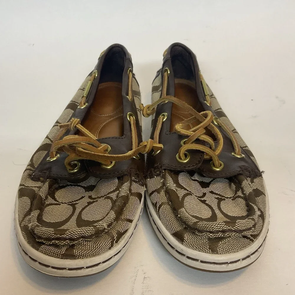Coach Richelle Topsider Boat Shoes Canvas Leather‎ brown Womens Size 7B Monogram